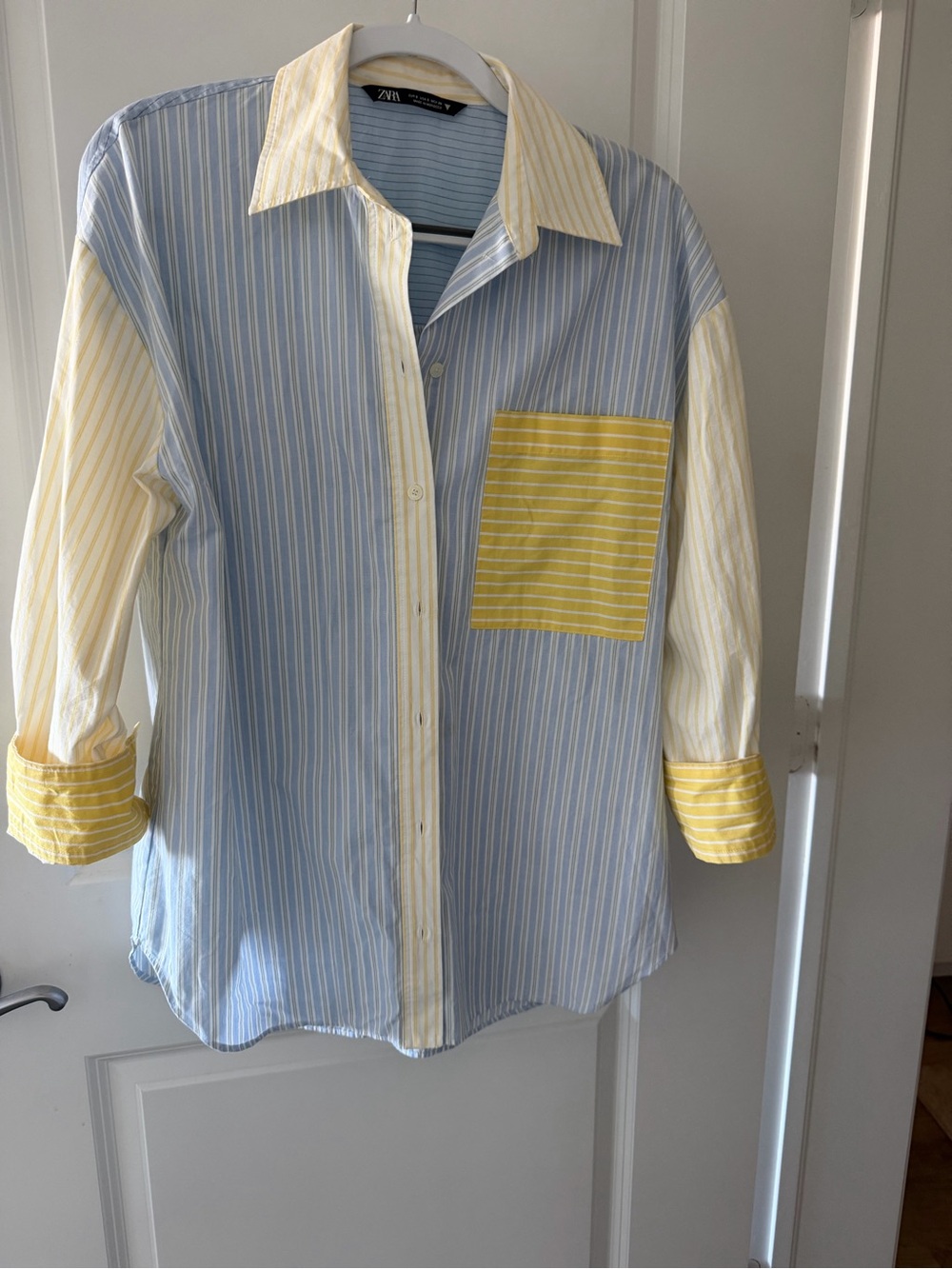 Zara Blue and Yellow Striped Button-Down Shirt